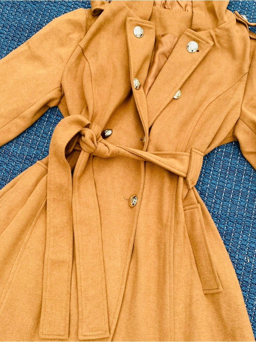 Women's Camel Pea Coat with Belt